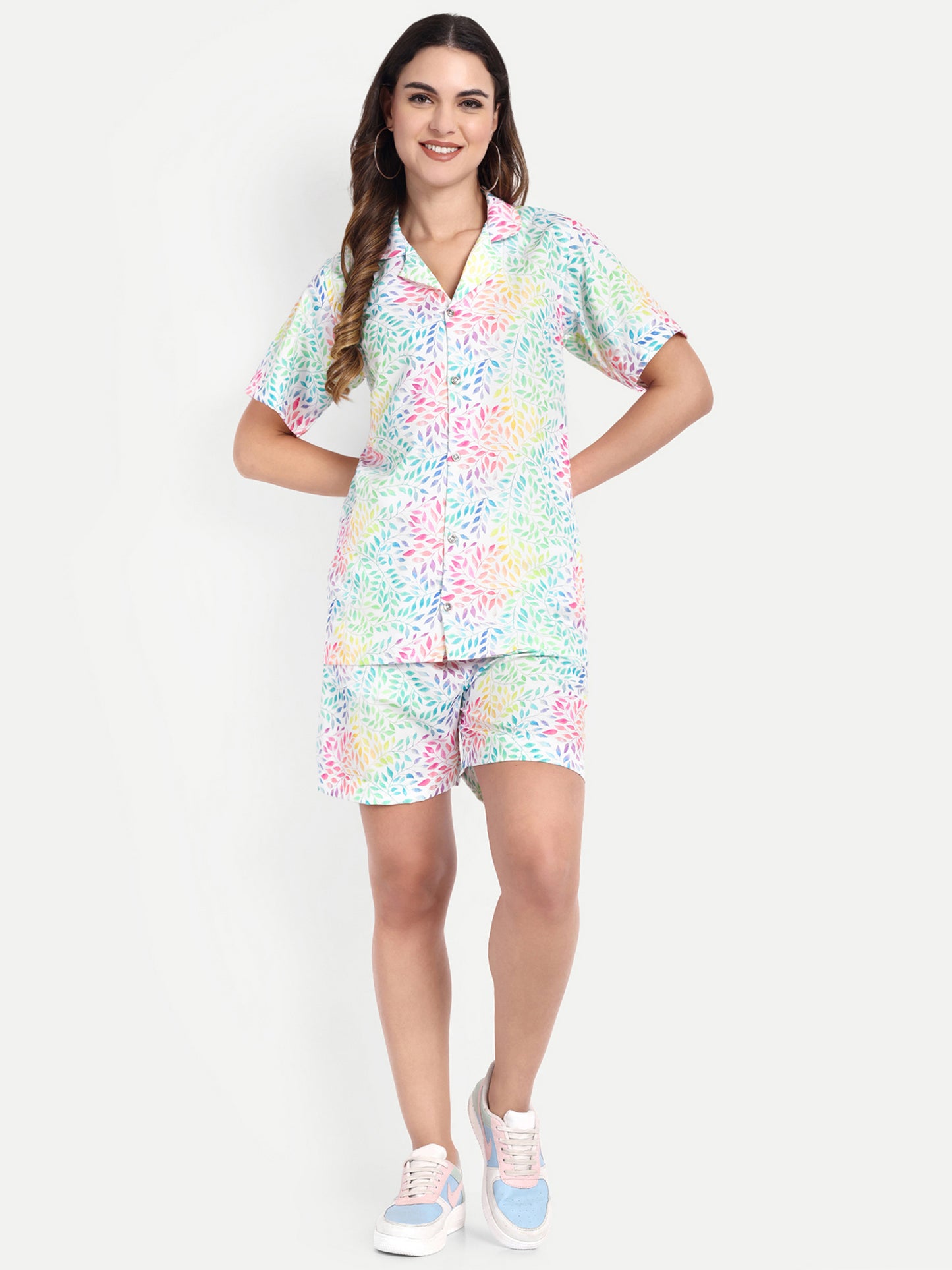 Women Casual Cord Set – Comfortable Summer Co-Ord Outfit white printed