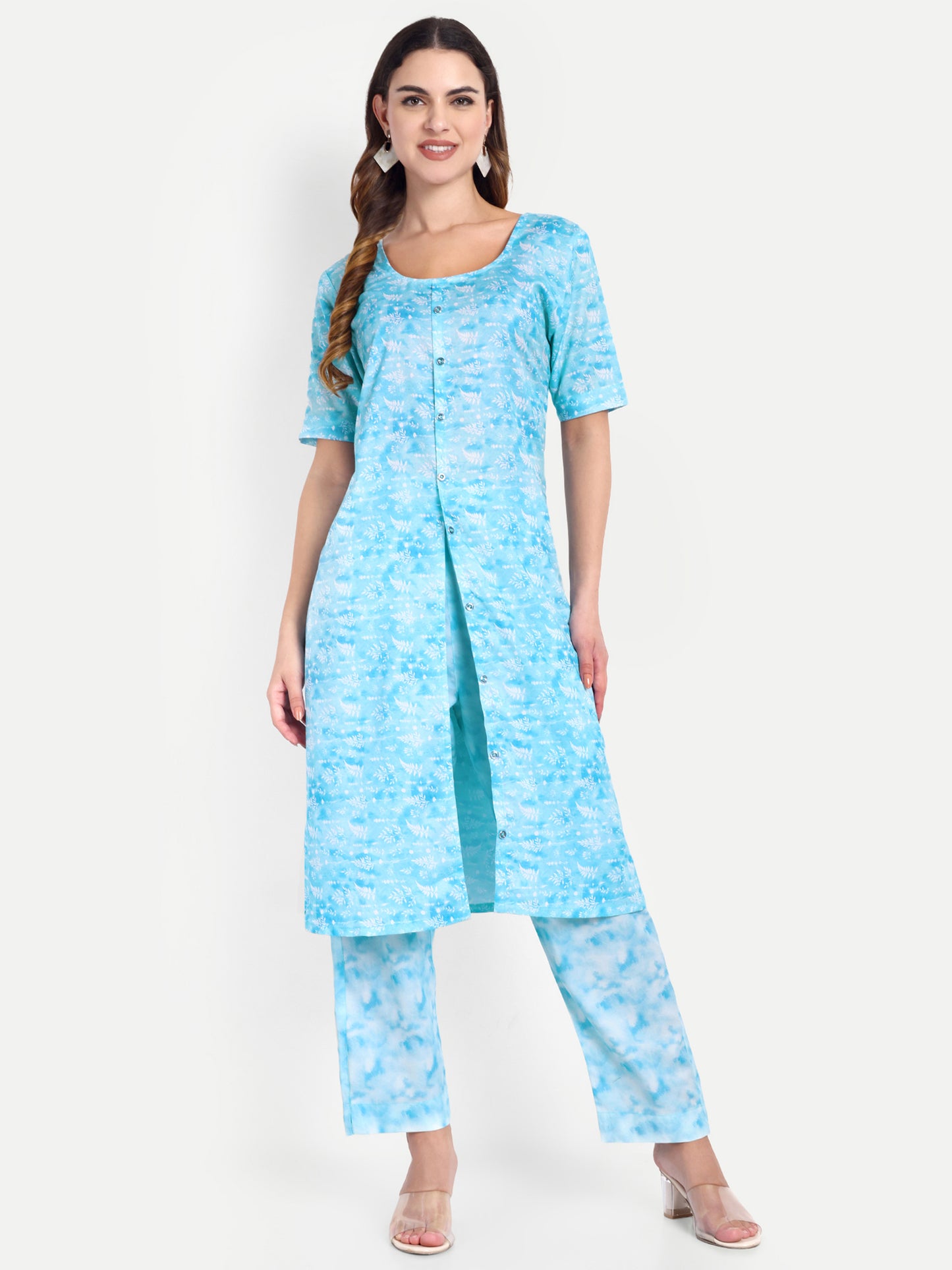 Elegant Women Co-ord Set – Stylish Matching Top & Bottom Outfit for Casual & Party Wear sky blue