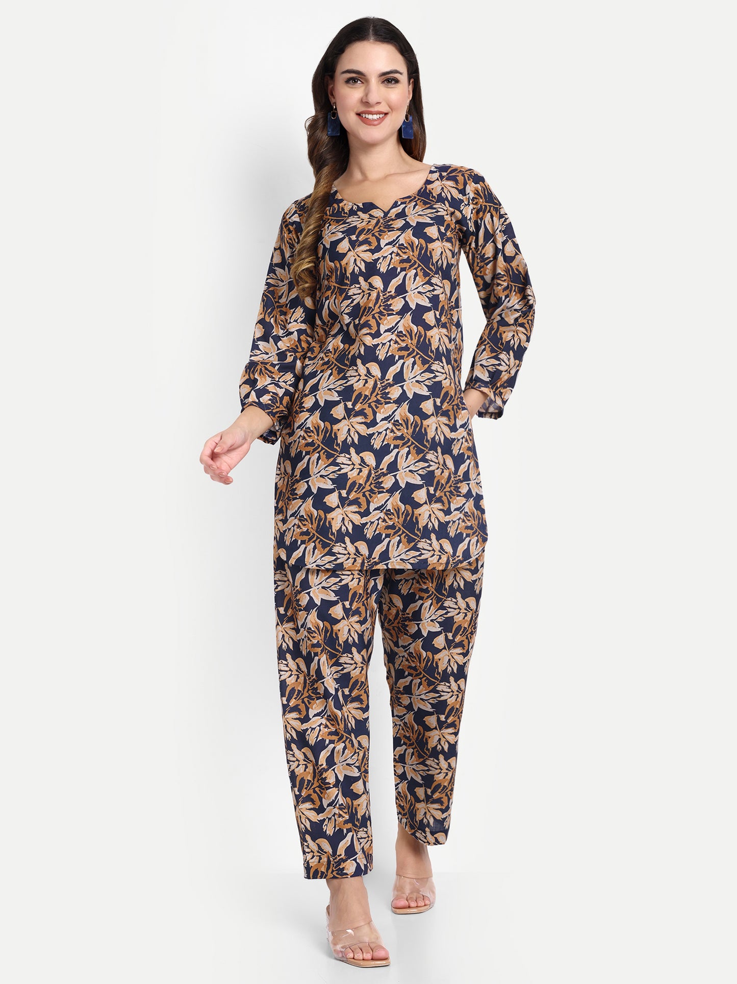 Elegant Women Co-ord Set – Stylish Matching Top & Bottom Outfit for Casual & Party Wear navy blue