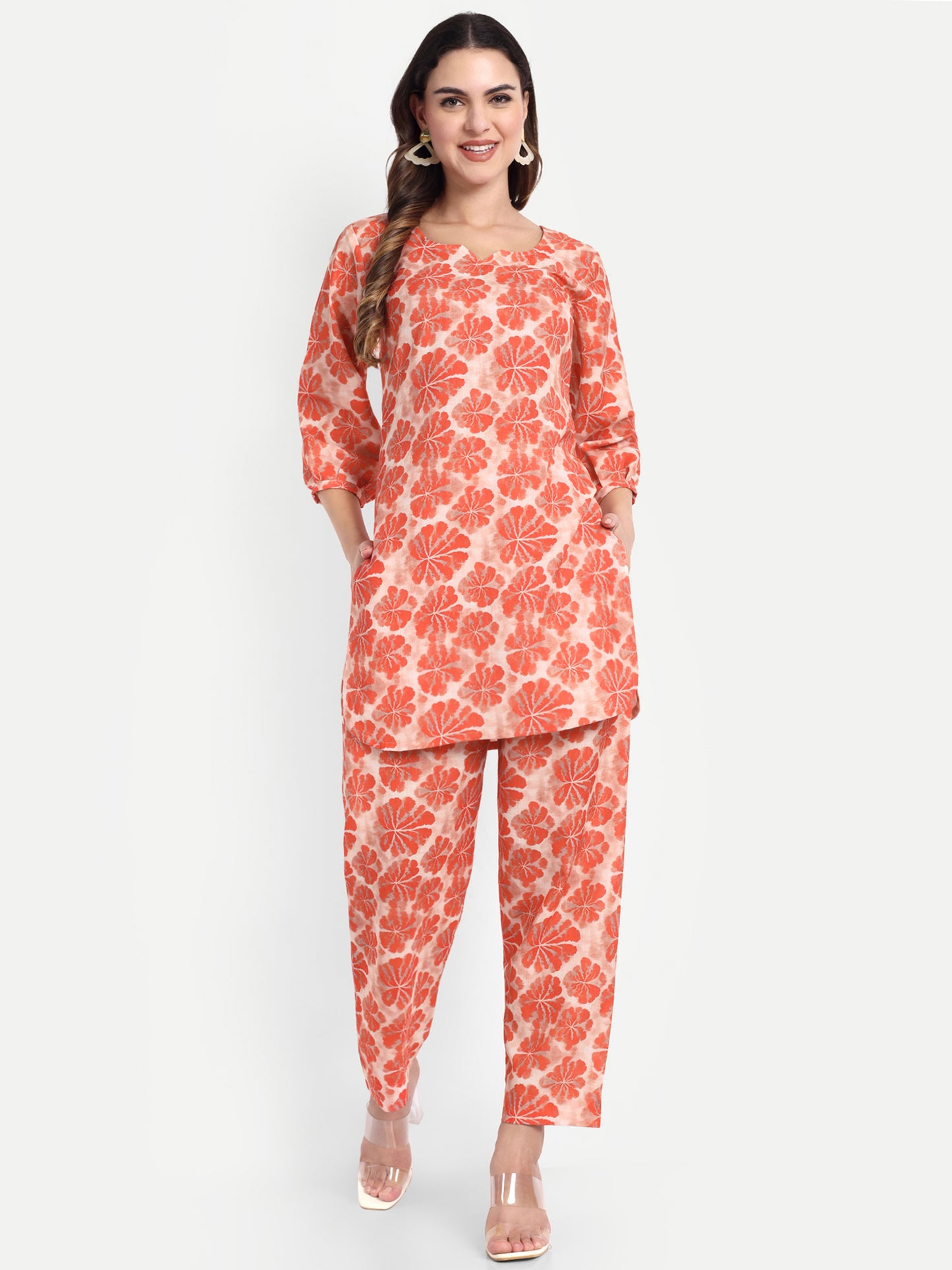 Elegant Women Co-ord Set – Stylish Matching Top & Bottom Outfit for Casual & Party Wear rust