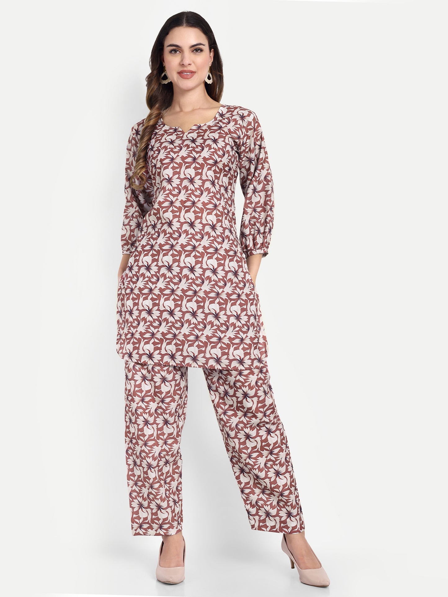 Elegant Women Co-ord Set – Stylish Matching Top & Bottom Outfit for Casual & Party Wear cocoa brown