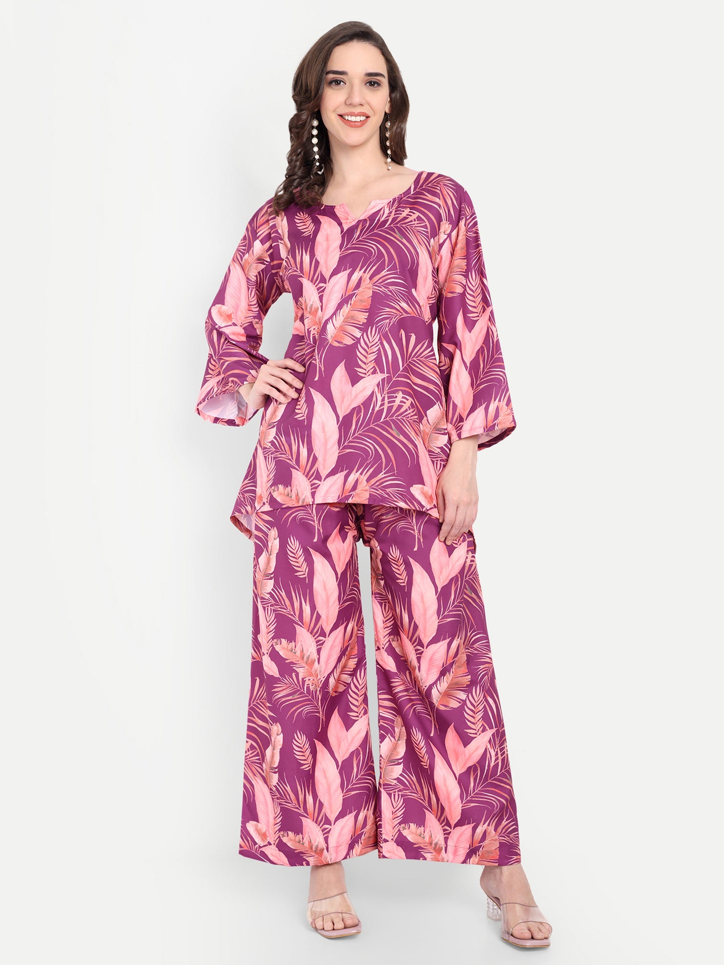 Elegant Women Co-ord Set – Stylish Matching Top & Bottom Outfit for Casual & Party Wear rose pink
