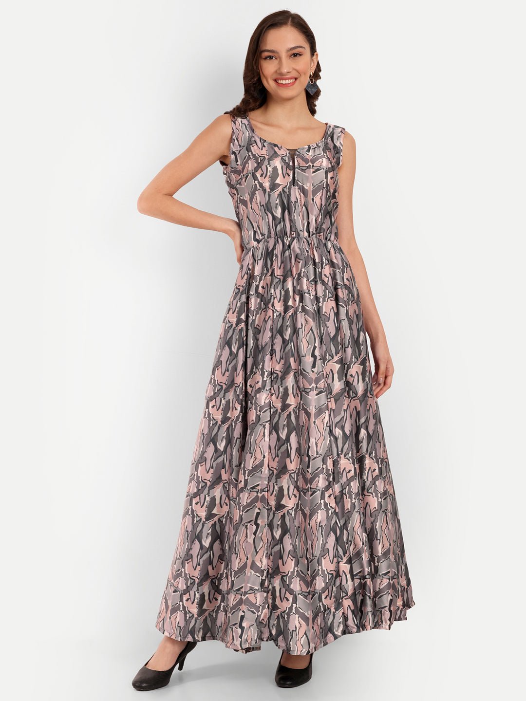 Elegant Women Ethnic Motifs Printed Silk Dress – Festive & Occasion Wear charcoal