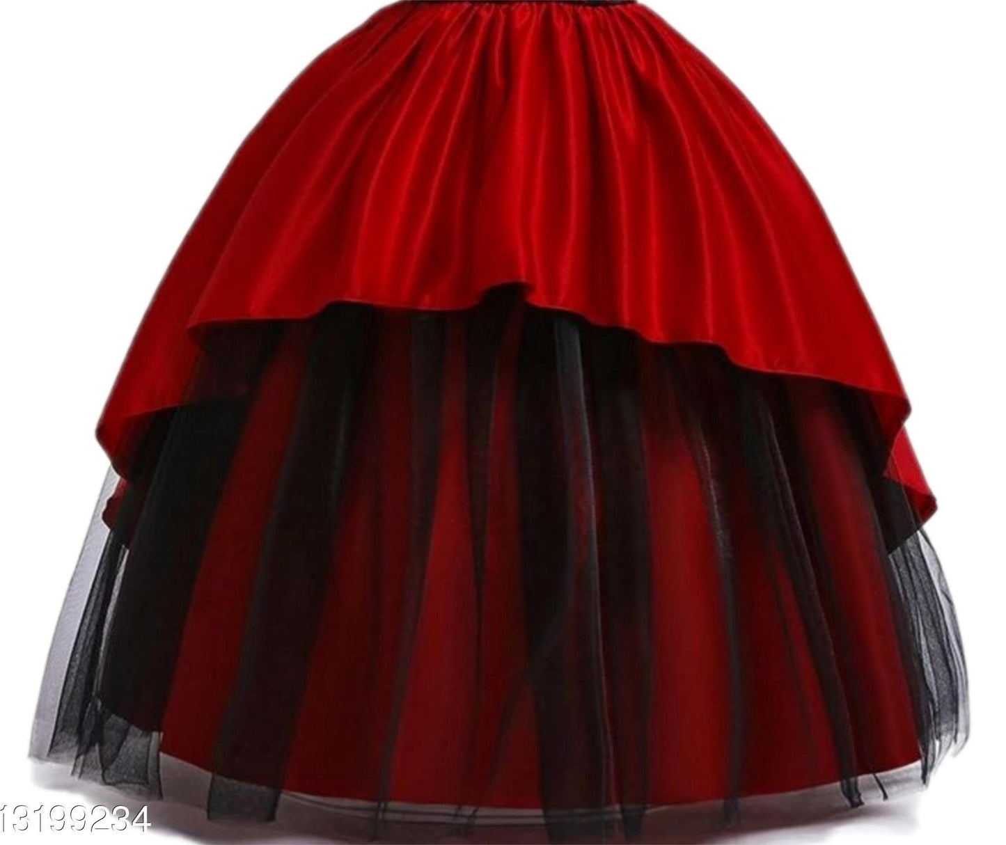 Ruby Red & Black Layered Princess Party Gown for Girls
