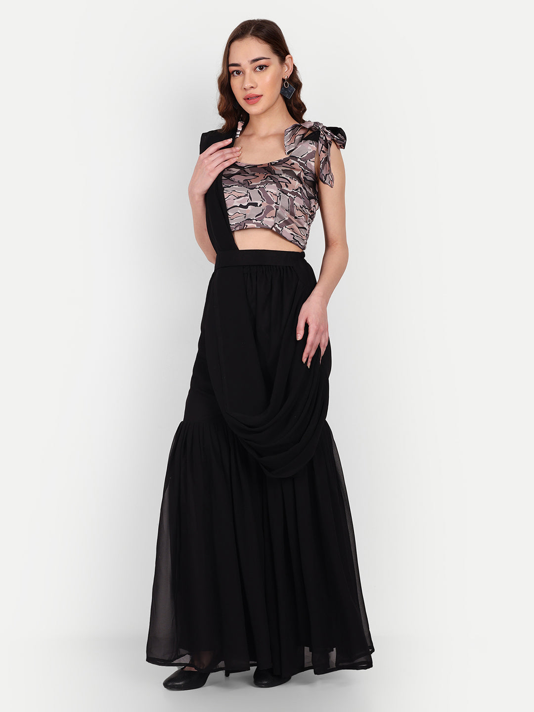 Elegant Women Ethnic Motifs Embroidered Silk Sequined Dress – Festive & Party Wear black