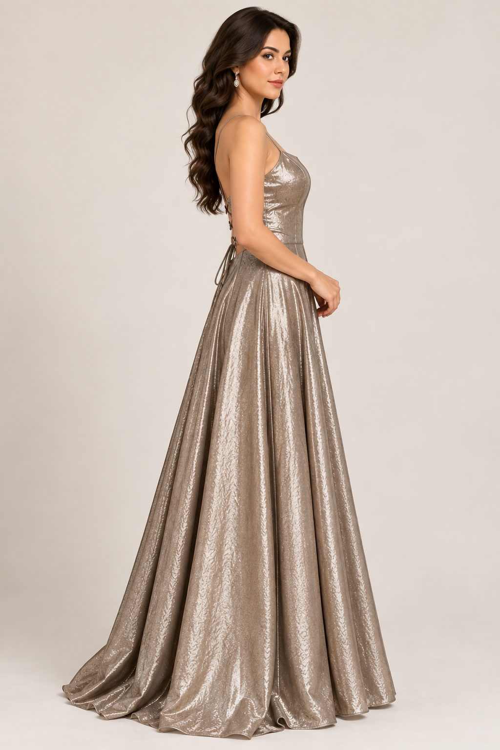 Champagne Gold Shimmer Gown for Women | Wedding & Party Wear