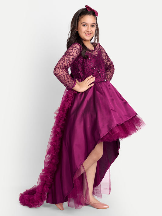 Girls Wine Purple High-Low Party Gown
