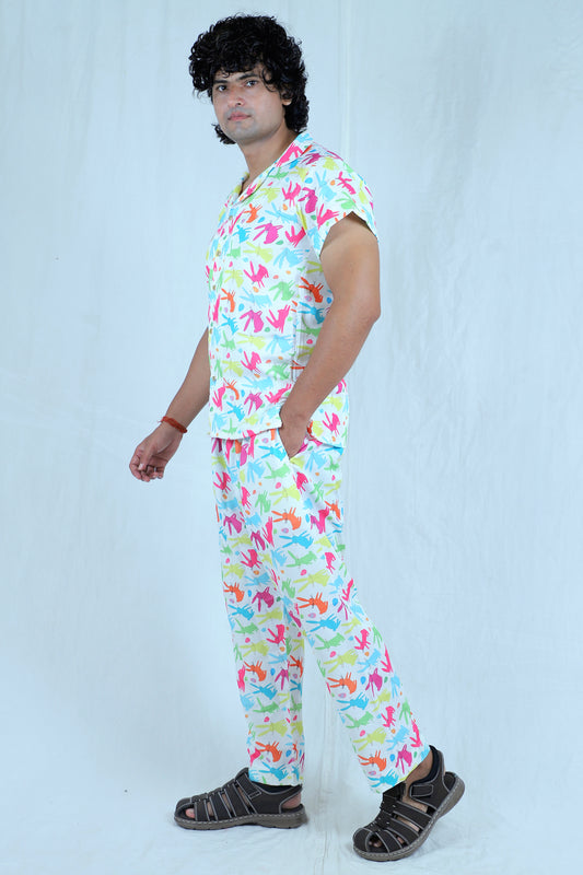Men’s Co-Ord Set – Trendy T-Shirt & Bottom Wear Combo seafoam green and white