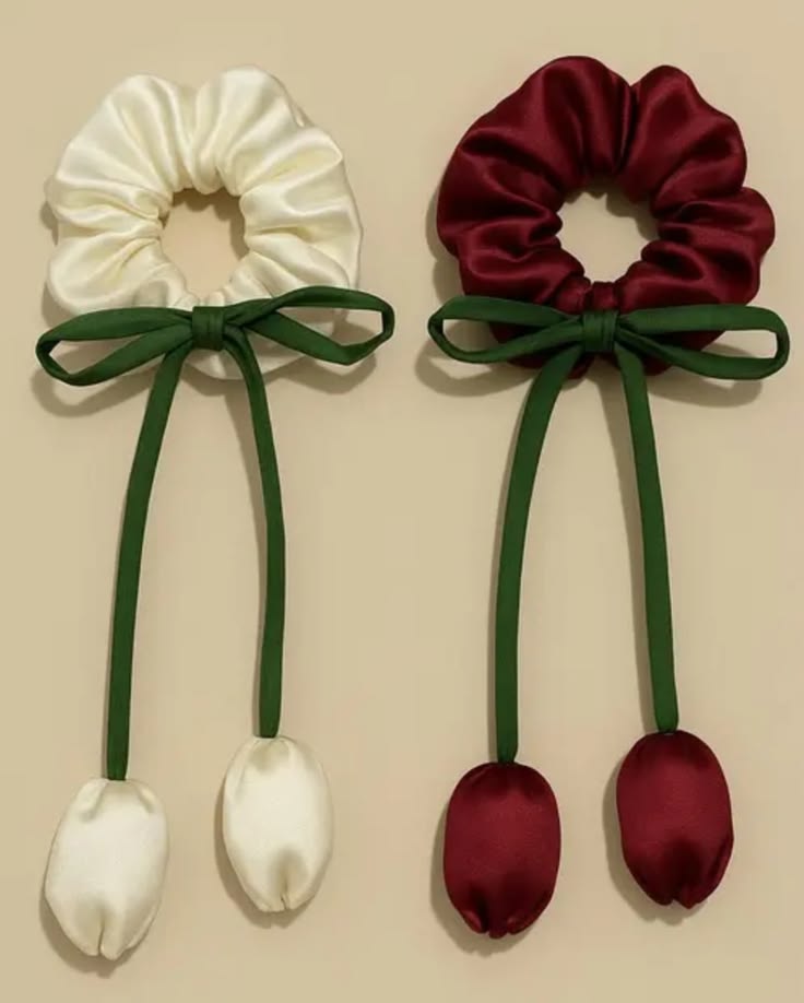 Red & White Scrunchies for Women Pack of 2 | Hair Accessories