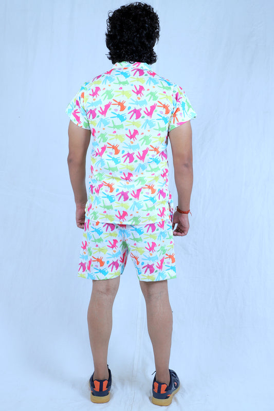 Men’s Co-Ord Set – Trendy T-Shirt & Bottom Wear Combo multi color leaf print