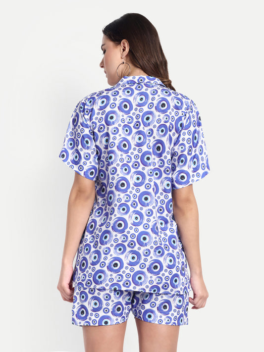 Women Casual Cord Set – Comfortable Summer Co-Ord Outfit white and blue printed