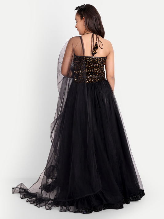 Girls Embellished Fit & Flare Dress – Party Wear Elegant Outfit black