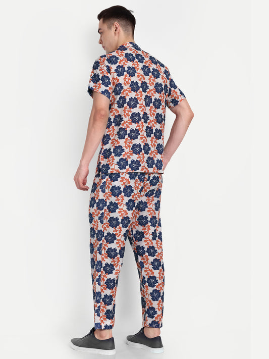 Men’s Co-Ord Set – Trendy T-Shirt & Bottom Wear Combo deep navy blue print