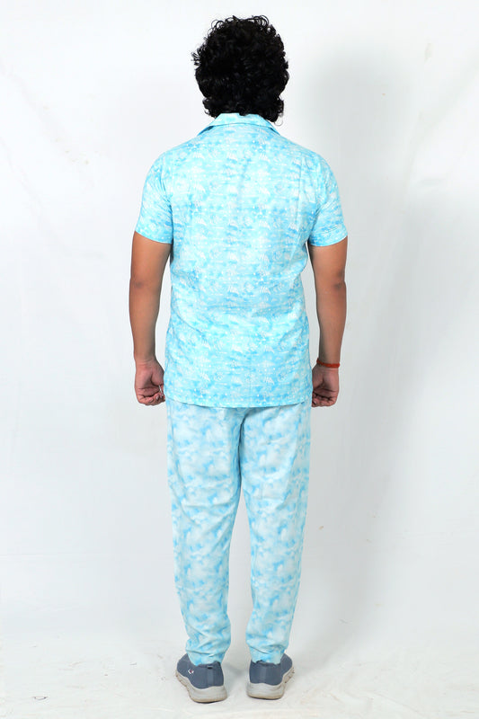 Men’s Co-Ord Set – Trendy T-Shirt & Bottom Wear Combo sky blue