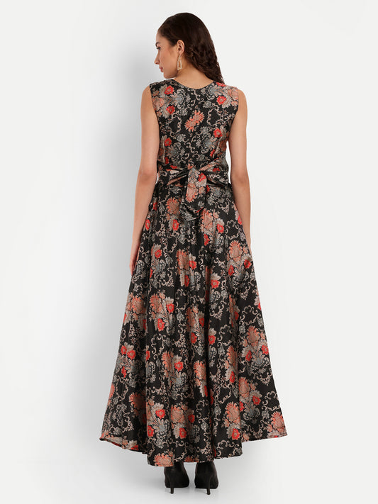 Elegant Women Ethnic Motifs Printed Silk Dress – Festive & Occasion Wear elegant black