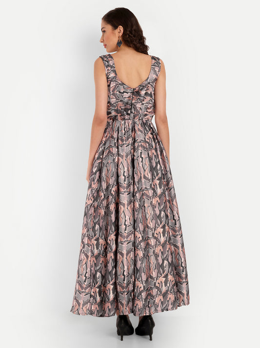 Elegant Women Ethnic Motifs Printed Silk Dress – Festive & Occasion Wear charcoal