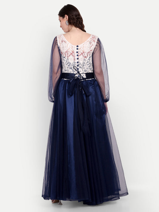 Elegant Women Embellished Sequined Boat Neck Fit & Flare Maxi Dress – Party & Evening Gown