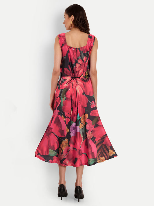 Elegant Women Printed Velvet Dress – Luxe Soft-Touch Party & Evening Wear red