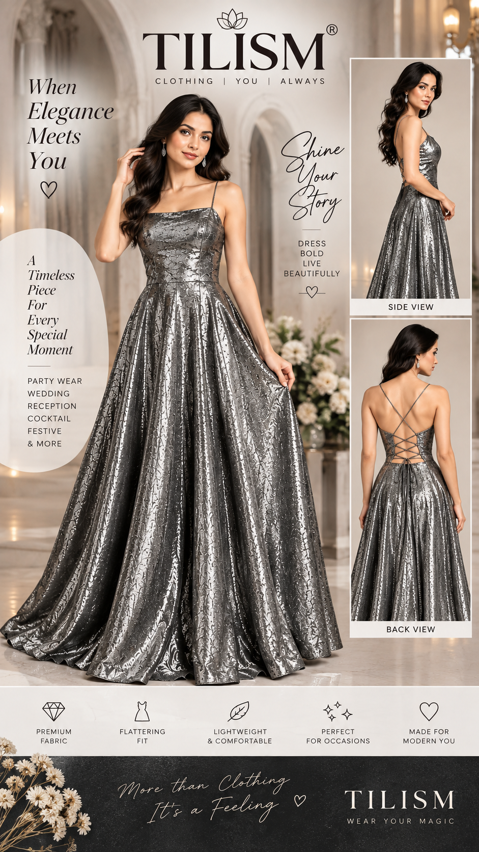 Women’s Metallic Gunmetal Silver Gown | God Shine Shimmer Fabric