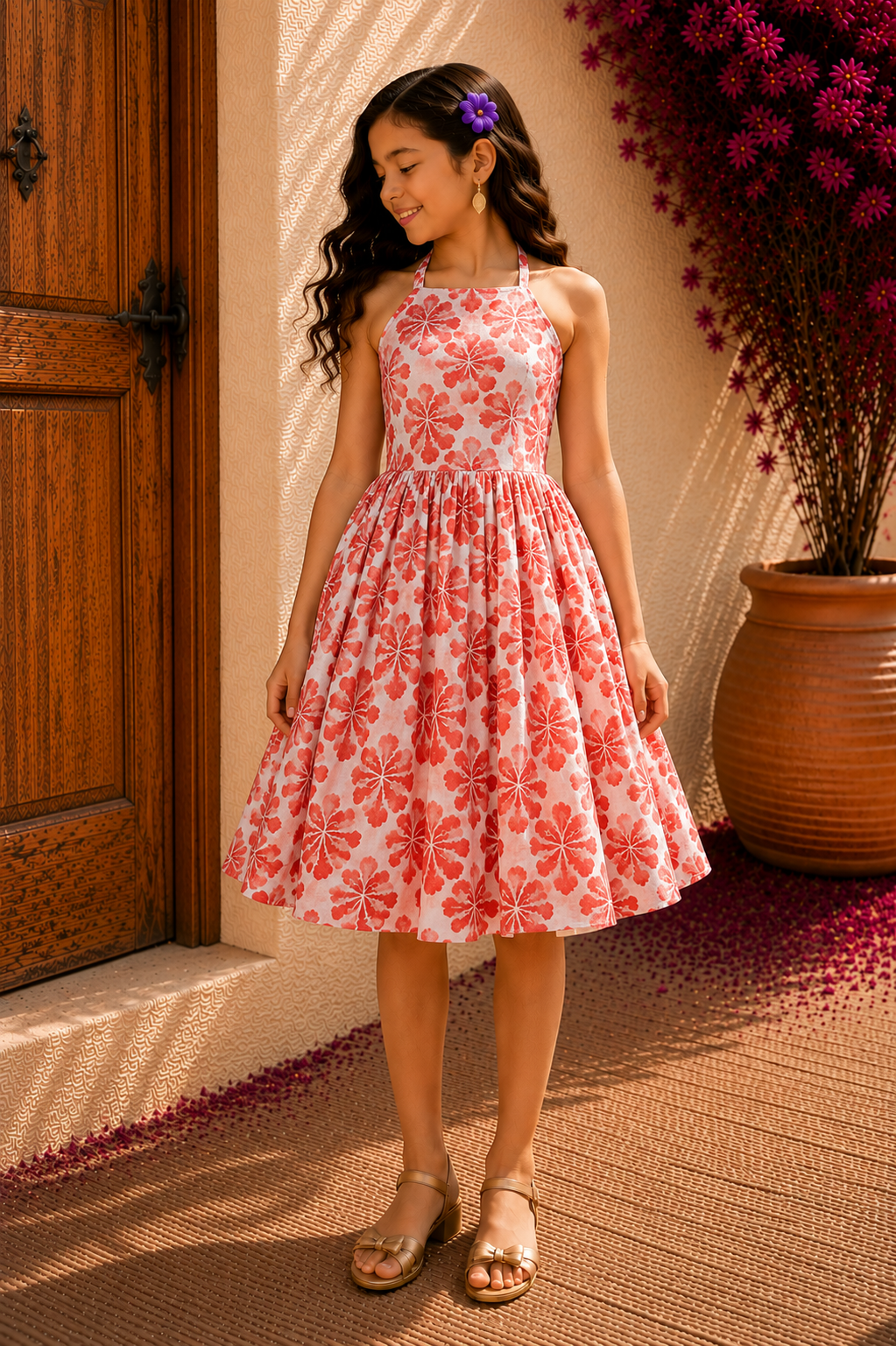 White Pink Floral Frock for Girls | Stylish Cotton Kids Dress