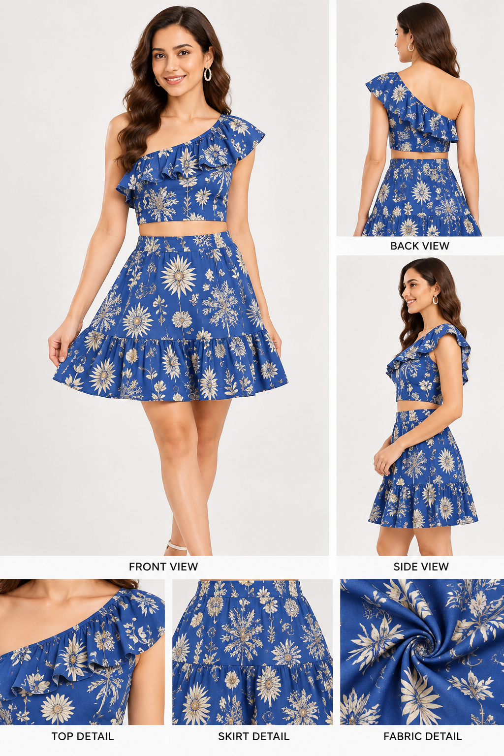 Lemon Print Crop Top & Skirt Set for Women | White Cotton Co-Ord