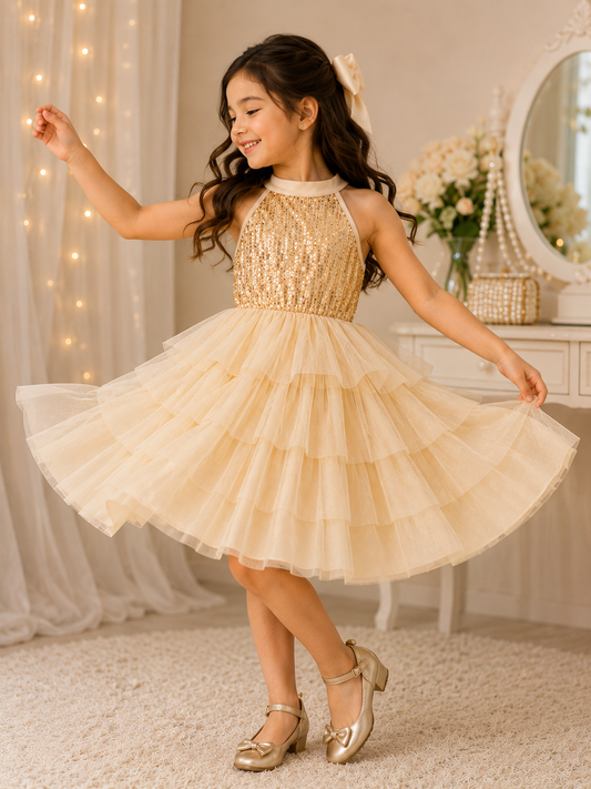 Girls' Gold Sequin Party Dress