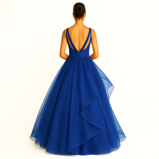 Royal Blue Layered Evening Gown for Women