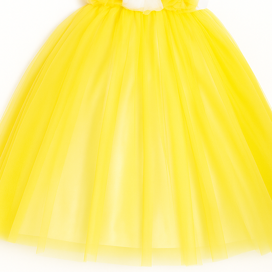 Lemon Yellow Floral One-Shoulder Princess Tulle Dress for Girls