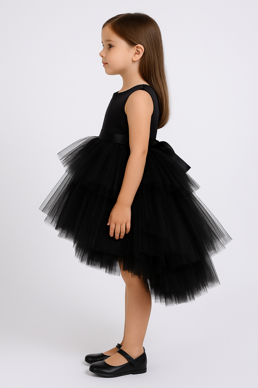 Girls Black Layered Tulle Party Dress