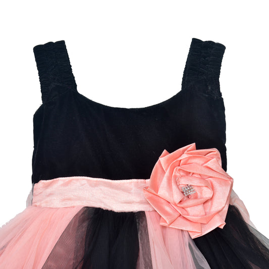 Baby Girls Black & Peach Net Party Dress with Headband