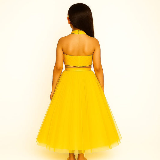 Girls Party Wear Set – Crop Top & Skirt Combo for Kids (yellow)