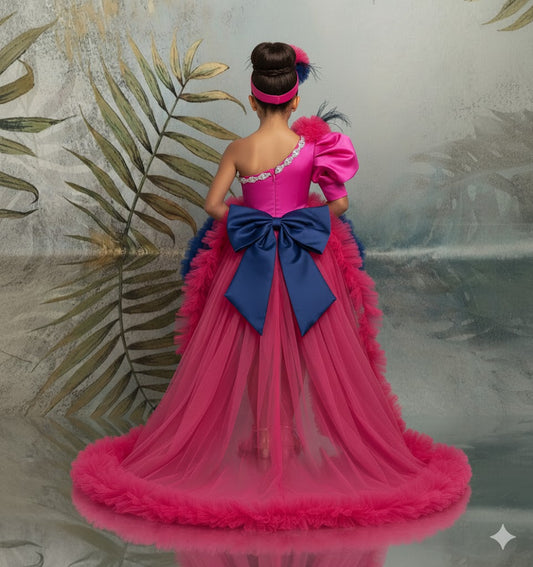 Girls Hot Pink Couture Ruffle Party Gown