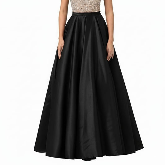 Women Satin A-Line Skirt – Trendy High Waist Party & Casual Wear black