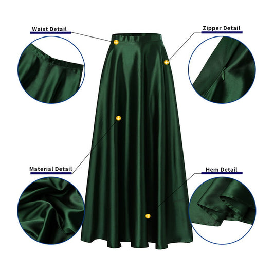 Women Satin A-Line Skirt – Trendy High Waist Party & Casual Wear green