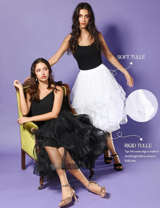 Elegant Women Flared Knee-Length Net Skirt – Layered Tulle Party & Casual Wear black
