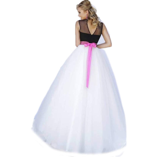 Elegant Women Net Fit & Flare Maxi Dress – Layered Tulle Party & Evening Gown white