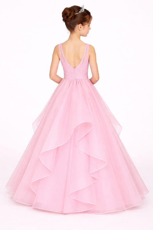 Elegant Baby Pink Layered Princess Ball Gown for Girls