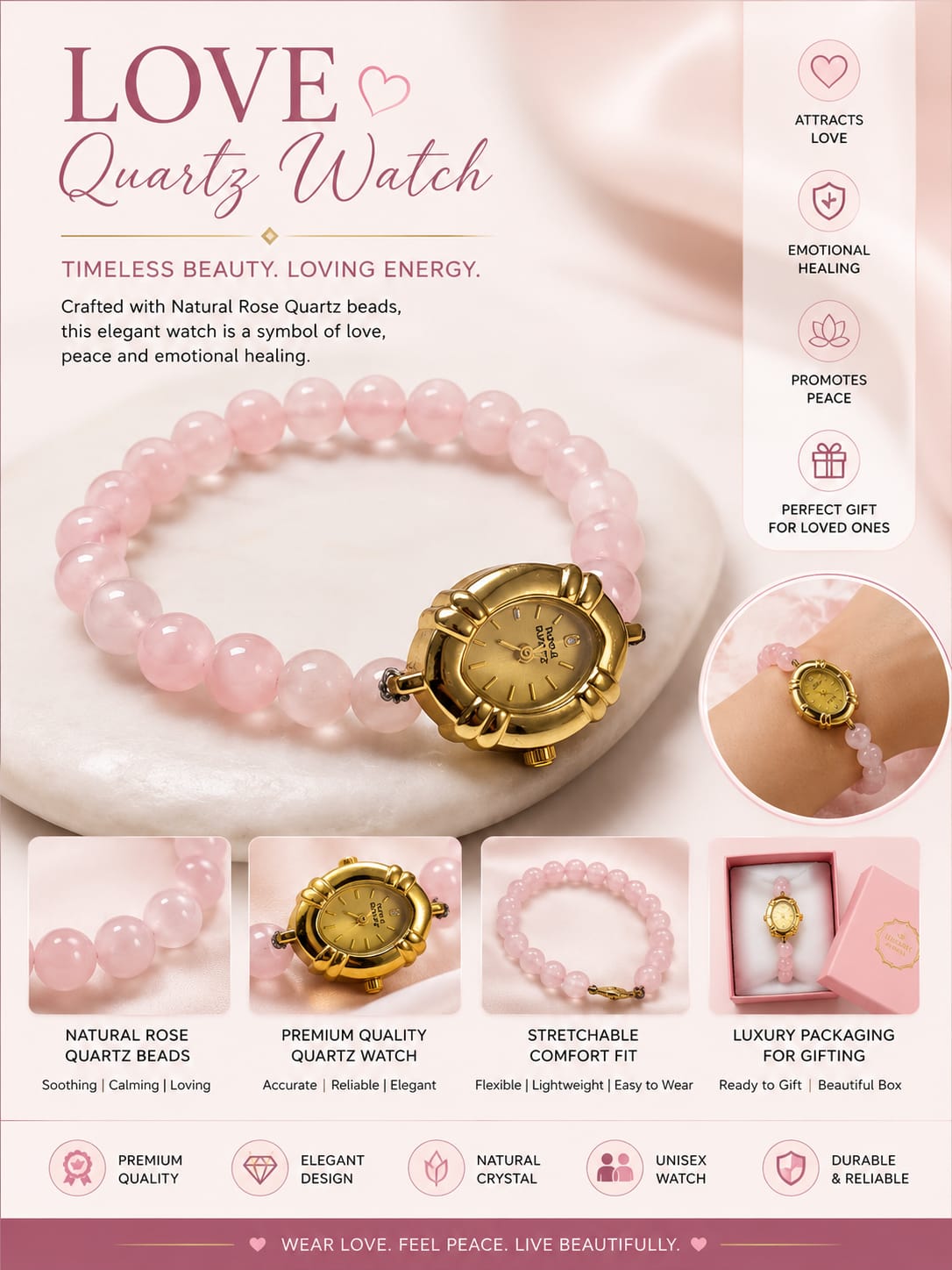 Tilism Pink Gemstone Watch | Elegant Quartz Analog Watch