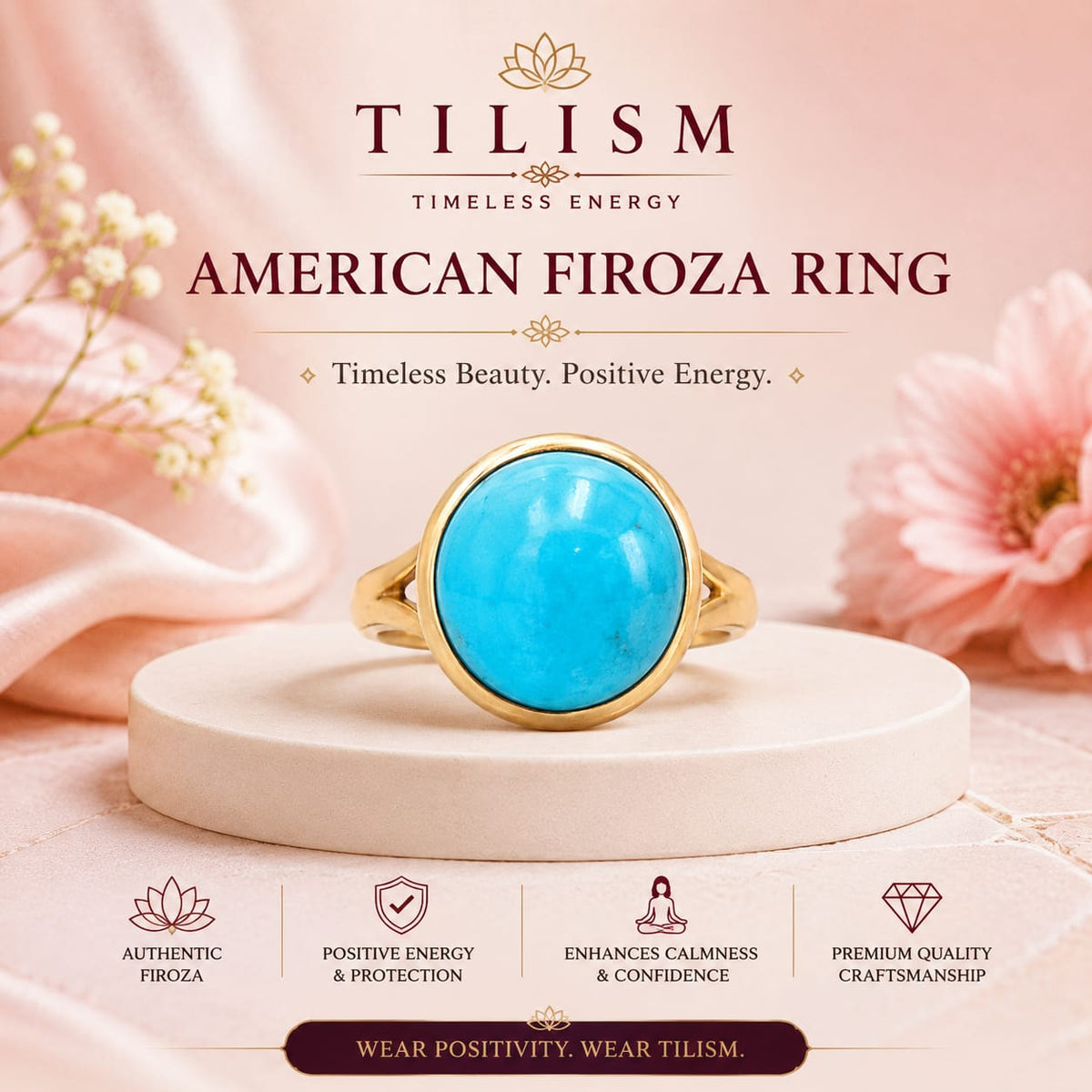 Tilism American Firoza Ring | Natural Stone Ring