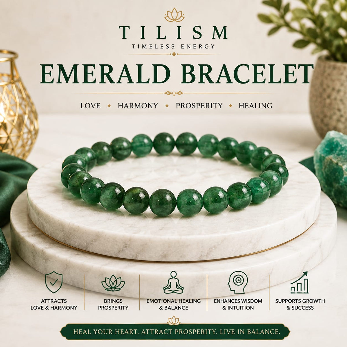 Emerald Gemstone Beaded Bracelet | Tilism