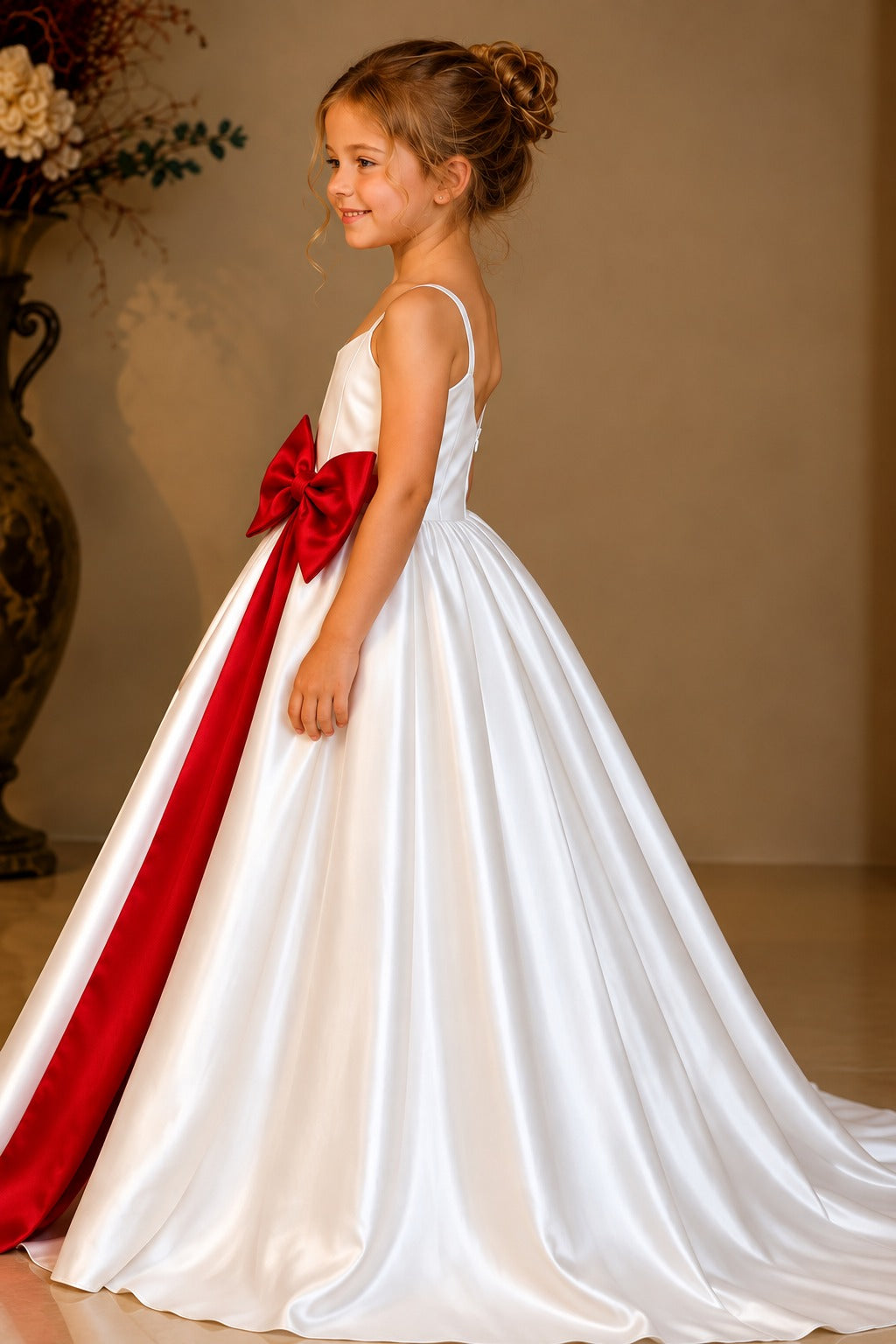 White Satin Dress for Girls | Elegant Glass Satin Occasion Dress
