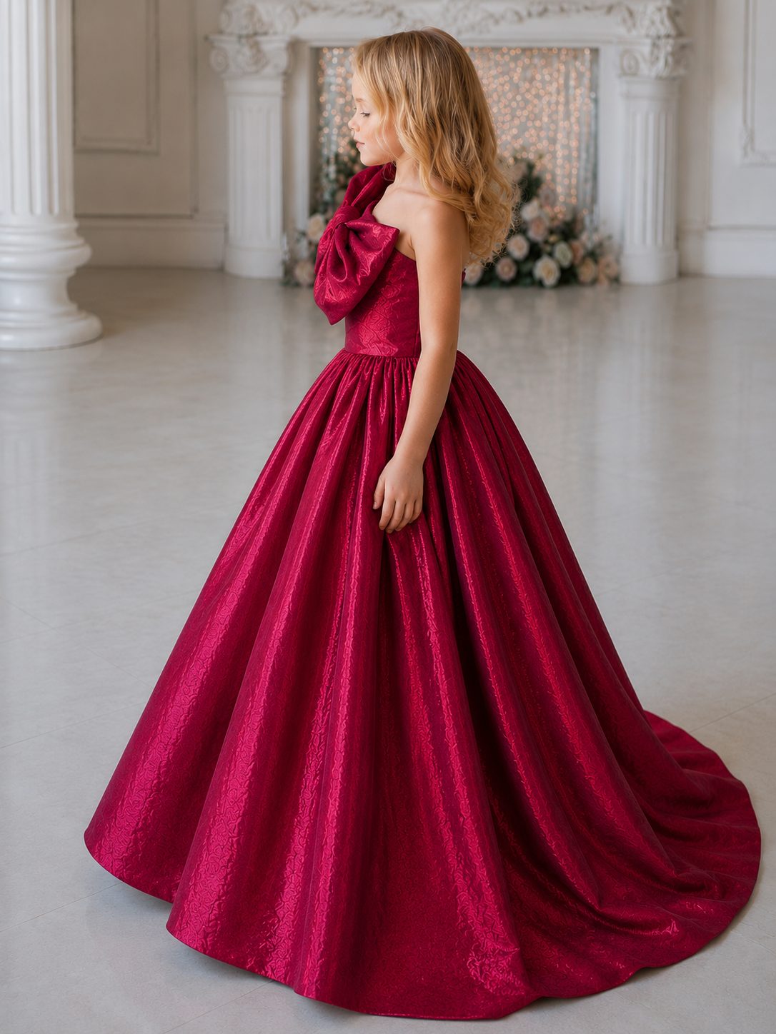 Ruby Royale One-Shoulder Bow Princess Ball Gown