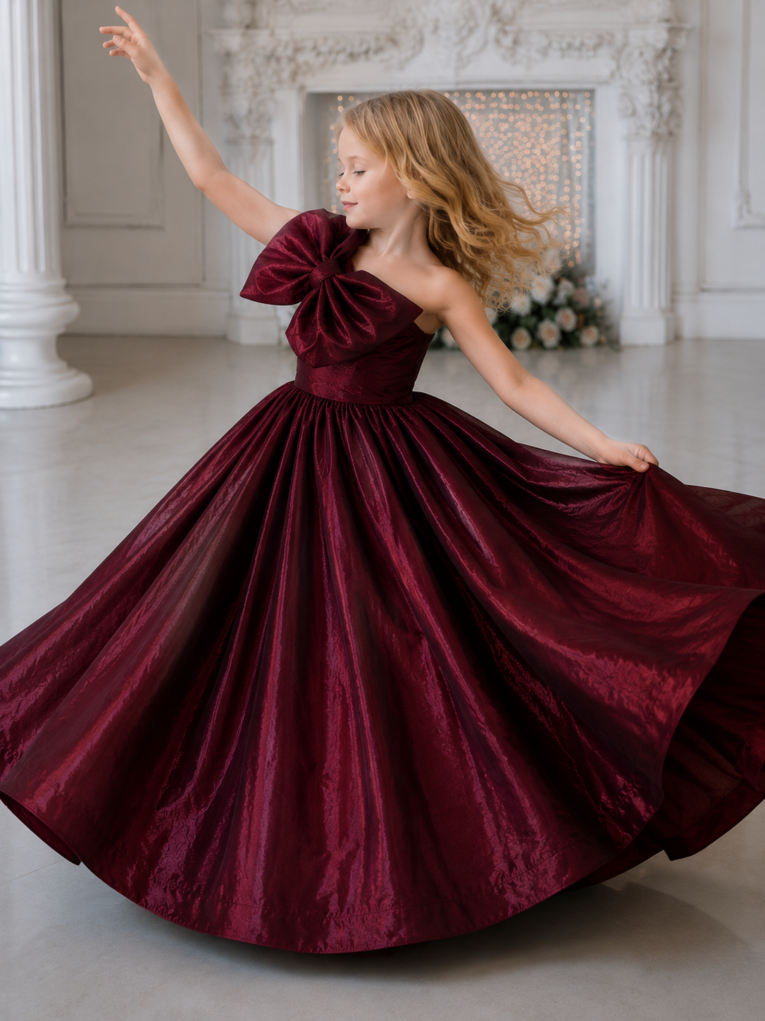 Royal Bordeaux One-Shoulder Bow Ball Gow