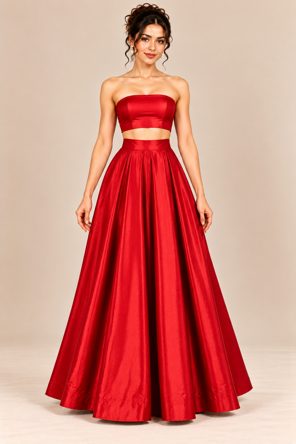 Women Satin A-Line Skirt – Trendy High Waist Party & Casual Wear red