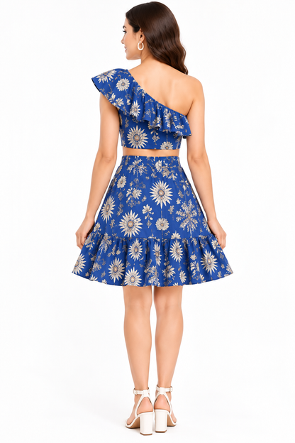 Lemon Print Crop Top & Skirt Set for Women | White Cotton Co-Ord