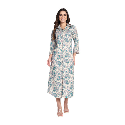 Women Ethnic Kurti – Long Kurti for Festive & Casual Wear off white