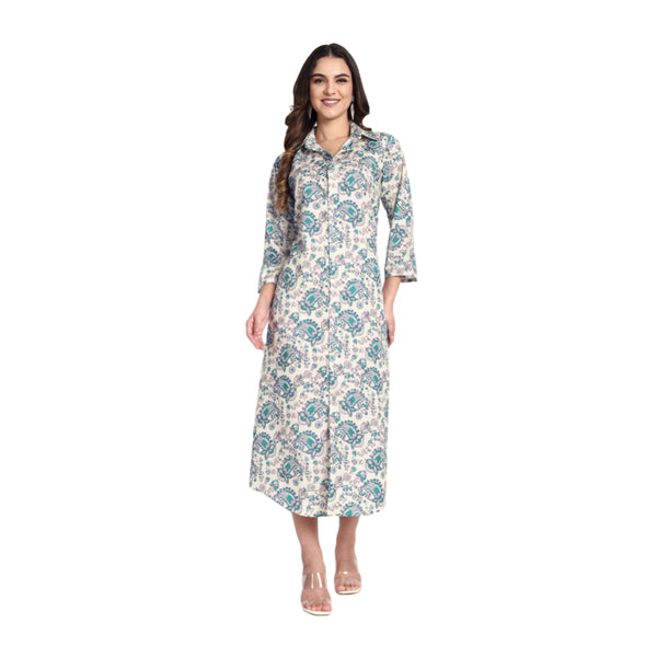 Women Ethnic Kurti – Long Kurti for Festive & Casual Wear off white