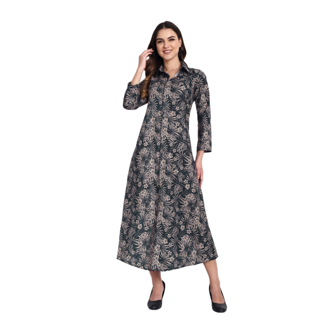 Women Ethnic Kurti – Long Kurti for Festive & Casual Wear forest green