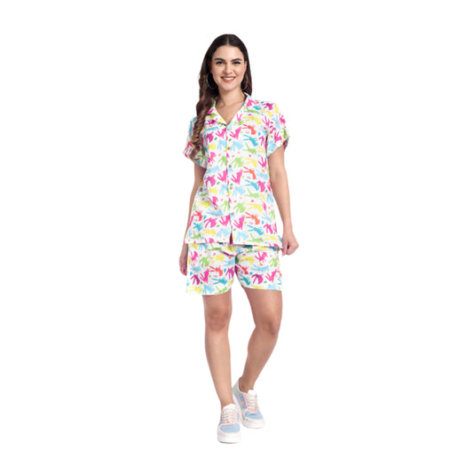 Women Casual Cord Set – Comfortable Summer Co-Ord Outfit white multicolor print