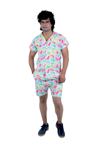 Men’s Co-Ord Set – Trendy T-Shirt & Bottom Wear Combo multi color leaf print